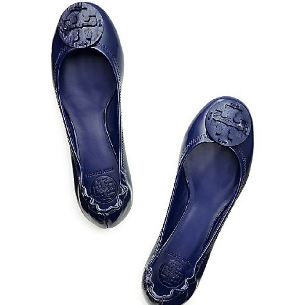 TORY BURCH REVA Patent Flat Shoes Persian Blue